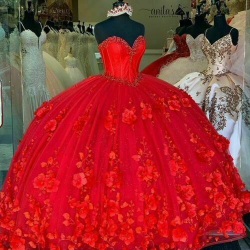 red quinceanera dress,quinceanera dress with 3d flowers,ball gown quinceanera dress,princess quinceanera dresses,corset sweet 16 dress,sweetheart sweet sixteen dress,sweetheart quinceanera dress,