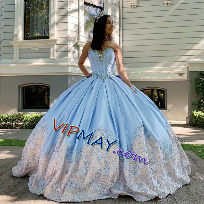 sky blue quinceanera dress,two tone quinceanera dress,vintage lace dress for quinceanera,lace quinceanera dress,sweetheart sweet sixteen dress,strapless sweetheart quinceanera dress,satin quinceanera dress,