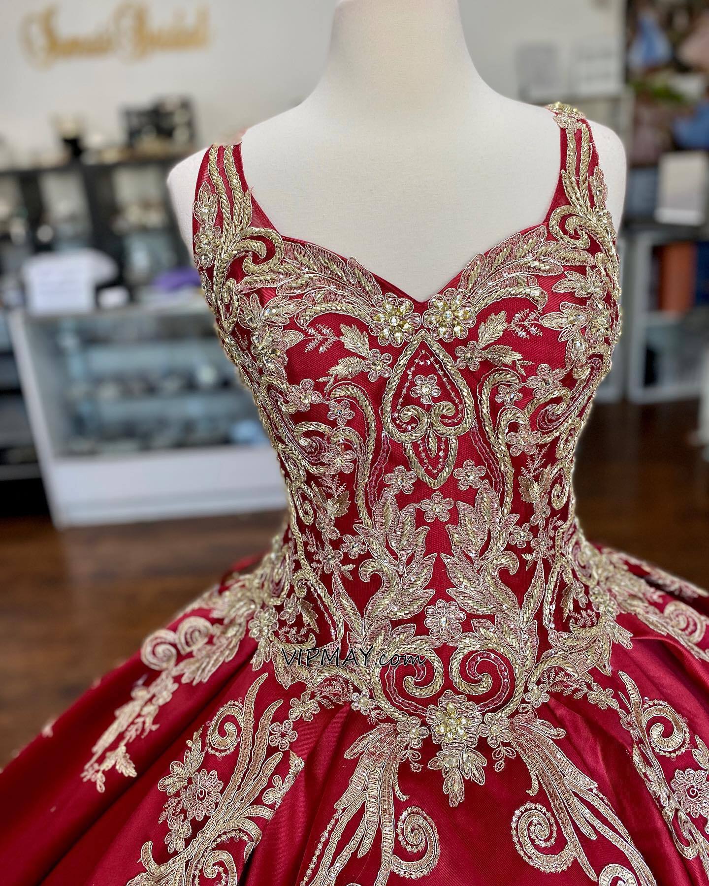red and gold quinceanera dress,satin quinceanera dress,embroidery quinceanera dress,red quinceanera with gold embroidery,quince dress with straps,designer quinceanera dress,quinceanera dress wholesale suppliers,custom make your quinceanera dress,