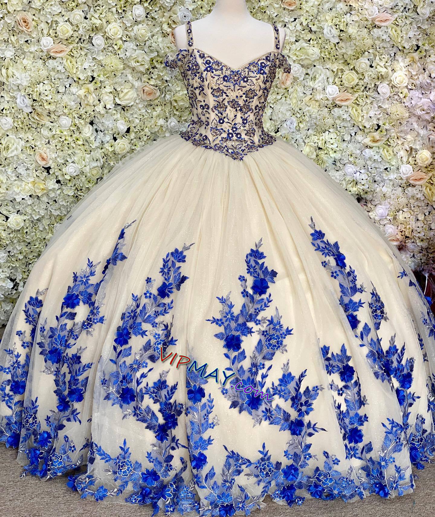 champagne colored quinceanera dress,in royal blue quinceanera dress,tulle skirt quinceanera dress,3d floral applique quinceanera dress,beaded bodice quinceanera dress,off shoulder quinceanera dress,2021 quinceanera dress,stores that sell quinceanera dress,cheap quinceanera dress stores,