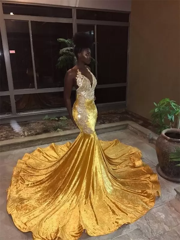 gold evening dress,yellow evening dress,african evening dress,african american formal dress,african pageant dress,long formal mermaid dress,mermaid style evening dress,mermaid dress with train,mermaid evening dress,high neck cocktail evening dress,halter neck evening dress,v neck evening dress,velvet evening dress,velvet evening gown,velvet evening gown long,velvet formal gown,crystal evening dress,