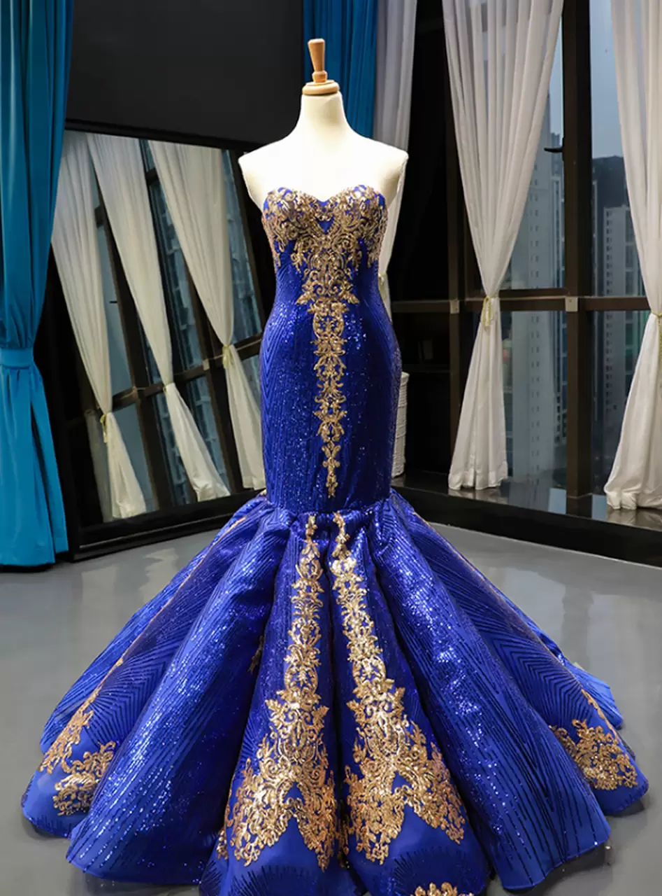 Royal blue and gold dama cheap dresses