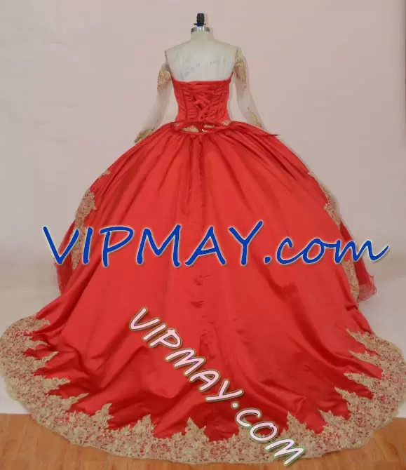 vintage inspired party dress,red and gold quinceanera dress,red quinceanera with gold embroidery,red quinceanera dress,removable skirt quinceanera dress,long sleeve special occasion dress,pretty quinceanera dress long sleeve,quinceanera dress with long sleeves,long sleeves quinceanera dress,quinceanera dress long sleeves,