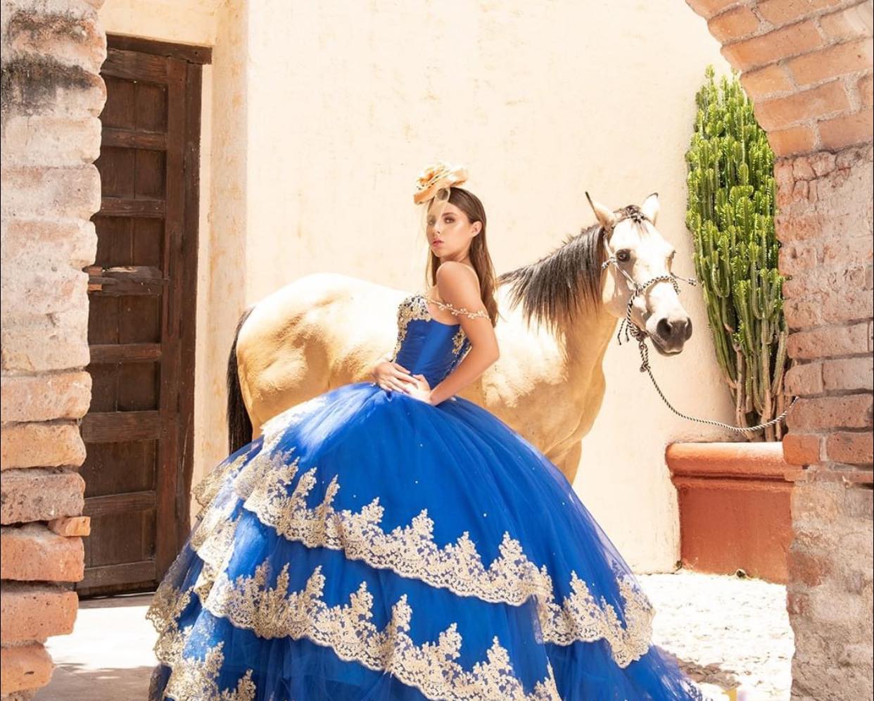 Beautiful Royal Blue with Three Layers Gold Accents Quinceanera Dress