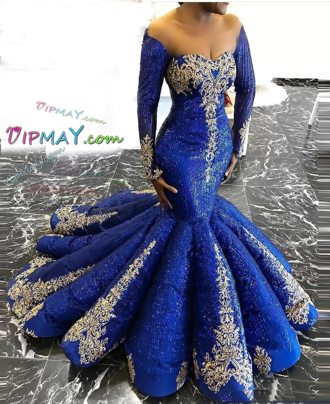 african inspired evening dress,royal blue and gold formal dress,royal blue evening dress,long sequin evening dress,sequined evening gown,sequin pageant dress,mermaid evening dress with sleeves,long sleeve mermaid evening gown,long sleeve mermaid formal dress,long sleeves online evening dress,plus size evening dress with long sleeves,elegant long sleeve evening gowns,