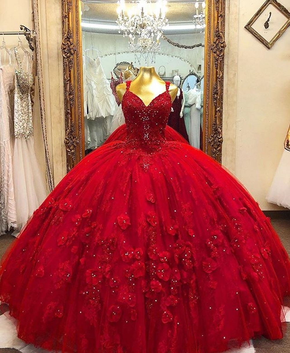 red quinceanera dress with flowers,red sweet 16 dress,quinceanera dress with 3d flowers,puffy sweet 16 dress,2021 quinceanera dress,quinceanera dress with straps,big ball gown quinceanera dress,