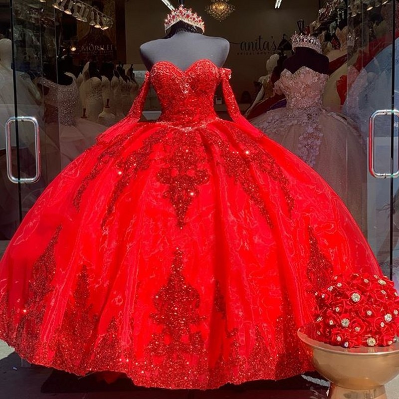 red quinceanera dress with sleeves,mexican inspired quinceanera dress,bright red quinceanera dress,organza quinceanera dress,sequined quinceanera dress,removable sleeves quinceanera dress,detachable sleeves quinceanera dress,hispanic birthday 16 quinceanera dress,sweet 16 birthday party dress,ball gowns with trains quinceanera dress,do quinceanera dress have trains,2021 quinceanera dress,