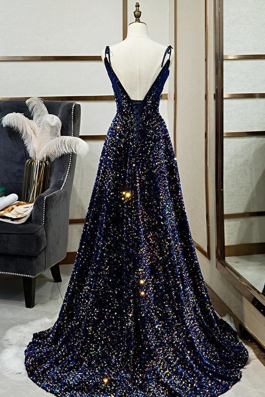 sparkly evening dress,sparkly long evening dress,spaghetti strap evening dress,dark blue evening dress,navy blue evening gowns dress,cheap sequin evening gown,cheap sequin evening dress,bling bling evening dress,