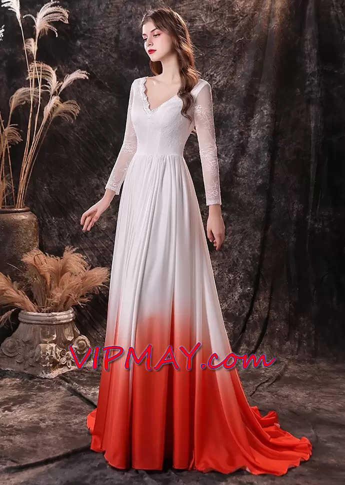 ombre prom dress plus size,white prom dress long sleeves,long flowing prom dress with sleeves,long sleeve prom dress with train,long prom dress with long sleeves,v back prom dress,prom dress with train,red and white long prom dress,red and white prom dress,custom fitted prom dress,custom made prom dress cheap,
