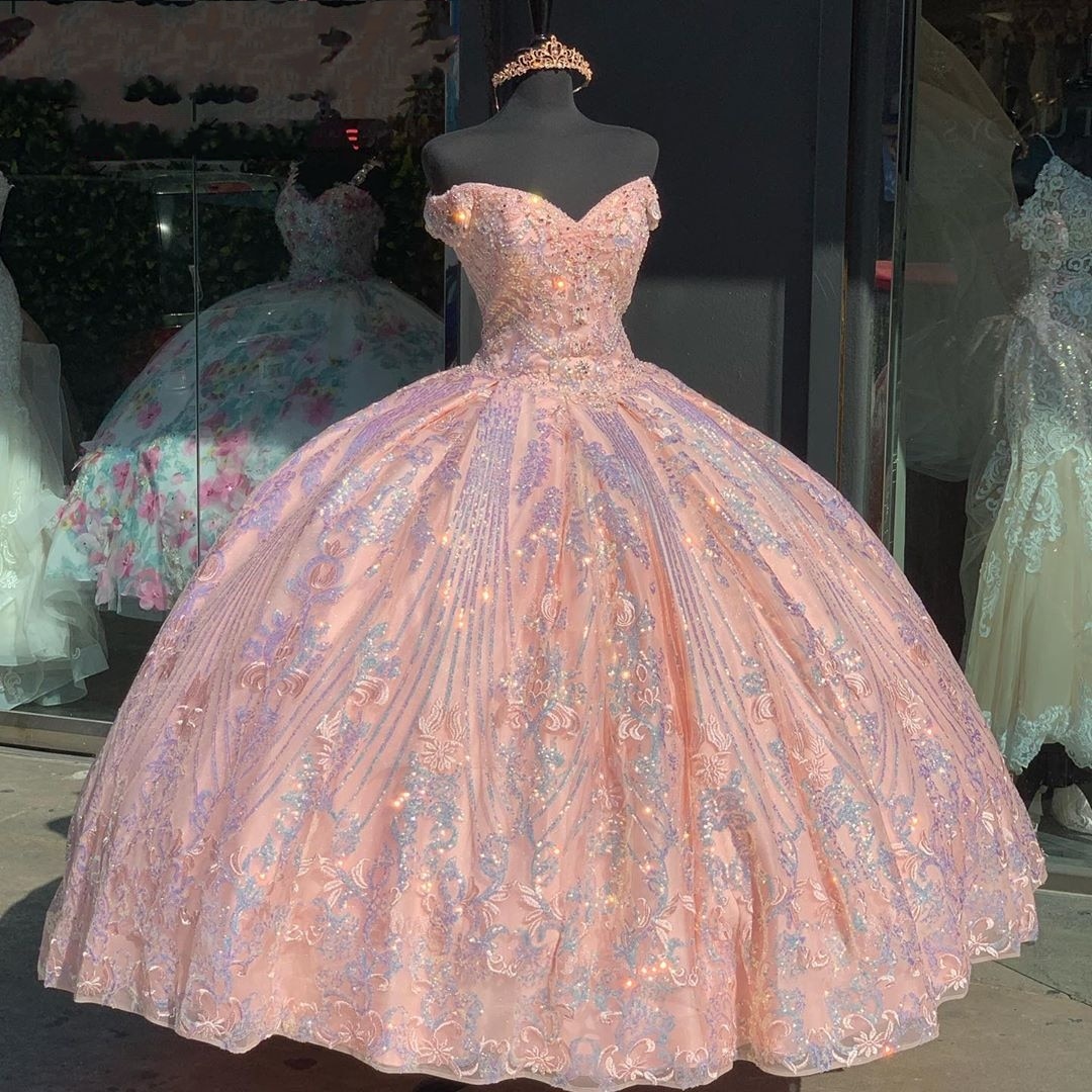 ready to ship quinceanera dresses,sparkly quinceanera dress,full sequin pageant dress for teenage girl,sequin ball gown charro quinceanera dress,cap sleeves quinceanera dress,2021 quinceanera dress,pink ball gown quinceanera dress,strapless sweetheart quinceanera dress,