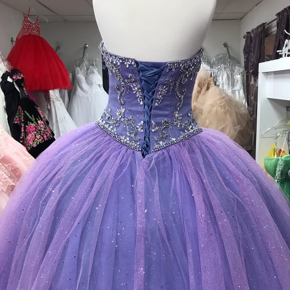 Lavender Sweetheart Sparkly Tulle Crystals Bodice Quinceanera Dress