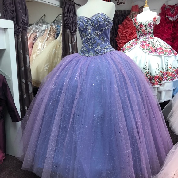 Lavender Sweetheart Sparkly Tulle Crystals Bodice Quinceanera Dress