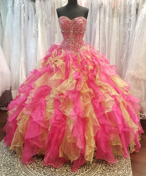 ruffled organza quinceanera dress,ruffled skirt quinceanera dress,fuchsia quinceanera dress,crystal quinceanera dress,beaded top quinceanera dress,organza quinceanera dress,quinceanera dress discount prices,