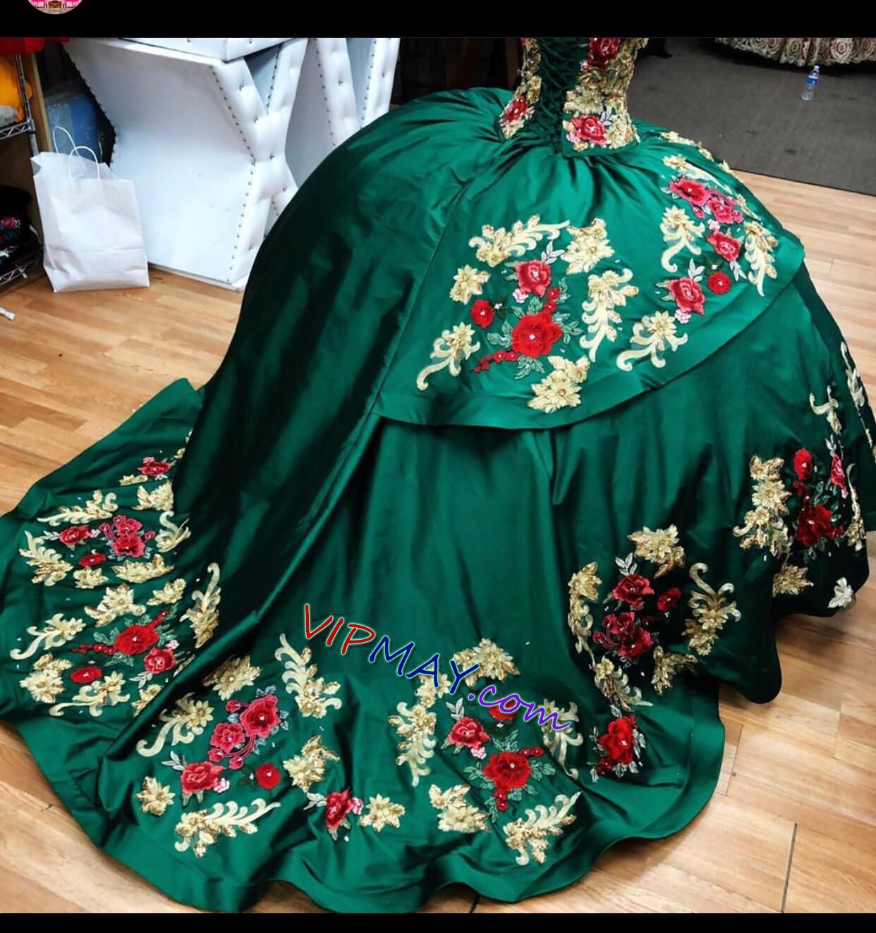 quinceanera dress with a train,virgin mary quinceanera dress,2021 quinceanera dress,virgen de guadalupe quinceanera dress,virgin mary charo quinceanera dress,satin quinceanera dress,floral embroidered quinceanera dress,green and gold quinceanera dress,green quinceanera dress,traditional mexican quinceanera dress,mexican themed quinceanera dress,