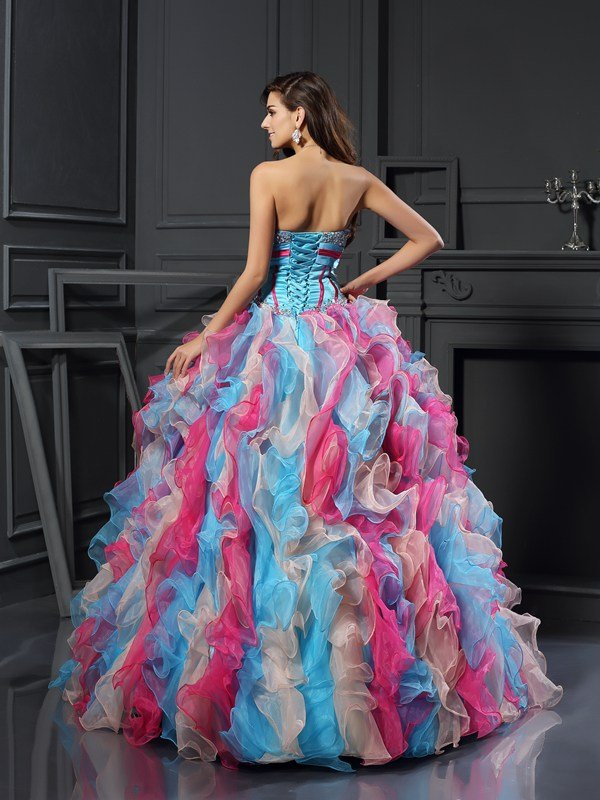 blue and pink quinceanera dress,multi colored quinceanera dress,strapless sweetheart quinceanera dress,beaded top quinceanera dress,organza quinceanera dress,pageant dresses with ruffles,ruffled quinceanera dress,rainbow quinceanera dress,