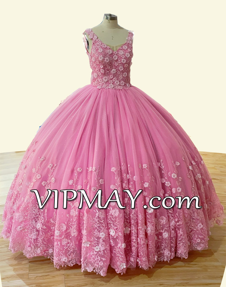 ready to ship quinceanera dresses,tulle skirt quinceanera dress,tulle sweet 16 dress,v neckline quinceanera dress,big pink quinceanera dress,rose pink quinceanera dress,vintage lace quinceanera dress,lace quinceanera dress,quinceanera dress with 3d flowers,2021 quinceanera dress,handmade flower quinceanera dress,modest quinceanera dress with straps,