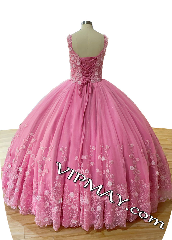 ready to ship quinceanera dresses,tulle skirt quinceanera dress,tulle sweet 16 dress,v neckline quinceanera dress,big pink quinceanera dress,rose pink quinceanera dress,vintage lace quinceanera dress,lace quinceanera dress,quinceanera dress with 3d flowers,2021 quinceanera dress,handmade flower quinceanera dress,modest quinceanera dress with straps,