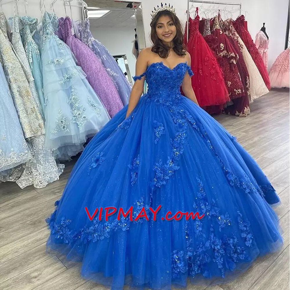 off the shoulder quinceanera dress,royal blue sweet 16 dress,in royal blue quinceanera dress,3d floral applique quinceanera dress,handmade flower quinceanera dress,designer quinceanera dress,