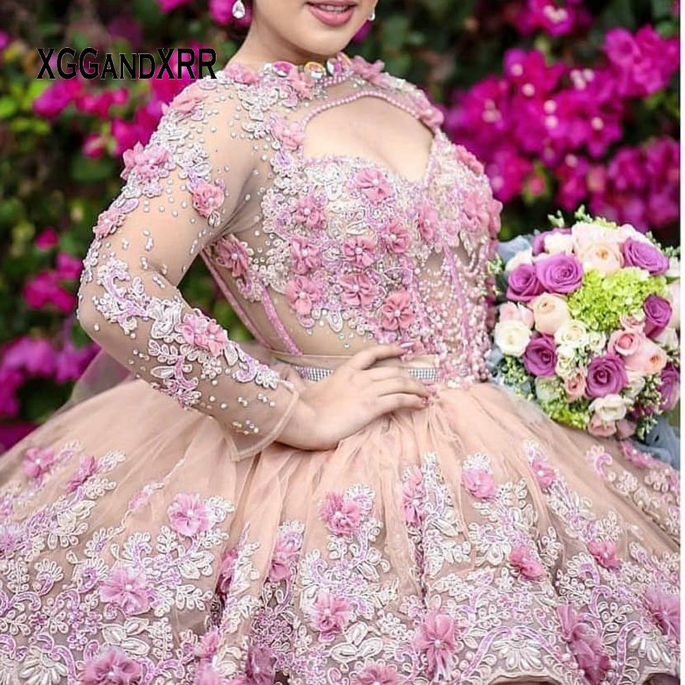 keyhole neck quinceanera dress,pretty quinceanera dress long sleeve,long sleeves quinceanera dress,mexican fiesta quinceanera dress,modern mexican quinceanera dress,quinceanera dress with 3d flowers,3d floral applique quinceanera dress,dress with flower appliques,15 quinceanera dress that comes off,sweet 16 birthday party dress,