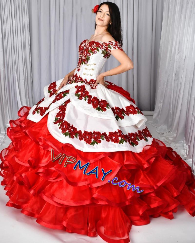 white and red quinceanera dress,quinceanera dress two piece surprise dress,two piece modern quinceanera dress,charro sweet 16 dress,charro collection quinceanera dress,mexican quinceanera charro dress,victorian rose couture quinceanera dress,organza and satin quinceanera dress,
