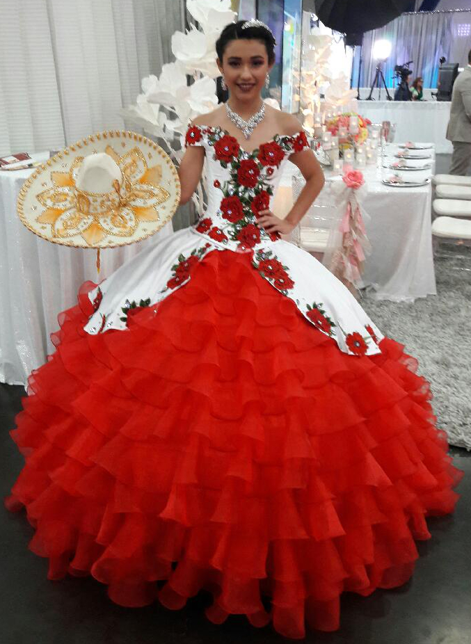off the shoulder sweet 16 dress,sweet sixteen dress with ruffles,floral embroidery quinceanera dress,red and white quinceanera dress,quinceanera dress roses moda 2000,white and red quinceanera dress,