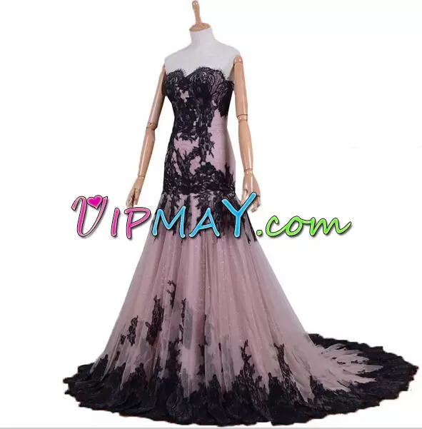 Elegant Sleeveless Sweetheart Sweep Train Lace Up Floor Length Appliques Formal Dresses Sweetheart