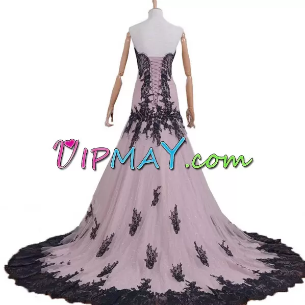 Elegant Sleeveless Sweetheart Sweep Train Lace Up Floor Length Appliques Formal Dresses Sweetheart