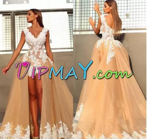 New Arrival Floor Length White Prom Evening Gown Tulle Sleeveless Beading and Lace