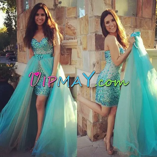 Blue Sweetheart Lace Up Sequins Evening Dress Sleeveless