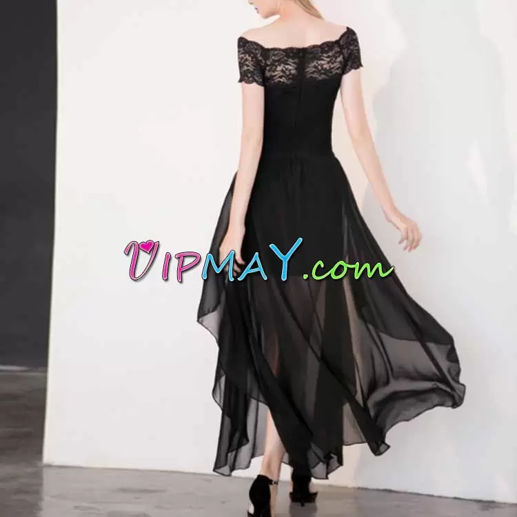 Black Prom Dresses Prom and Party and Military Ball with Lace Off The Shoulder Sleeveless Zipper