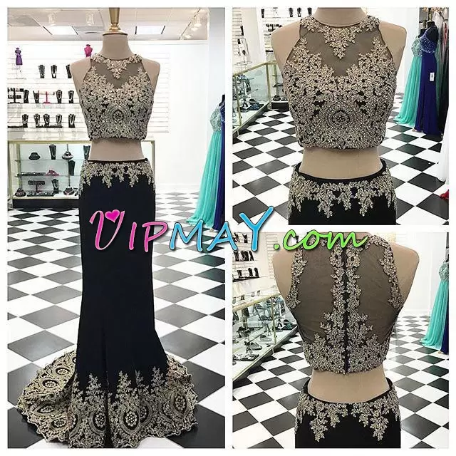 Free and Easy Sleeveless Scoop Sweep Train Zipper Beading and Appliques Prom Party Dress Scoop