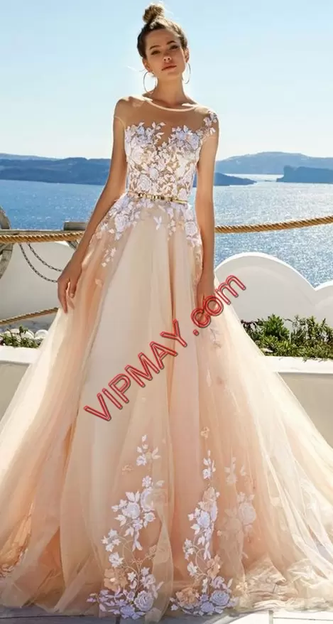 Spectacular Beading and Lace White and Gold Lace Up Sleeveless Floor Length Sweep Train