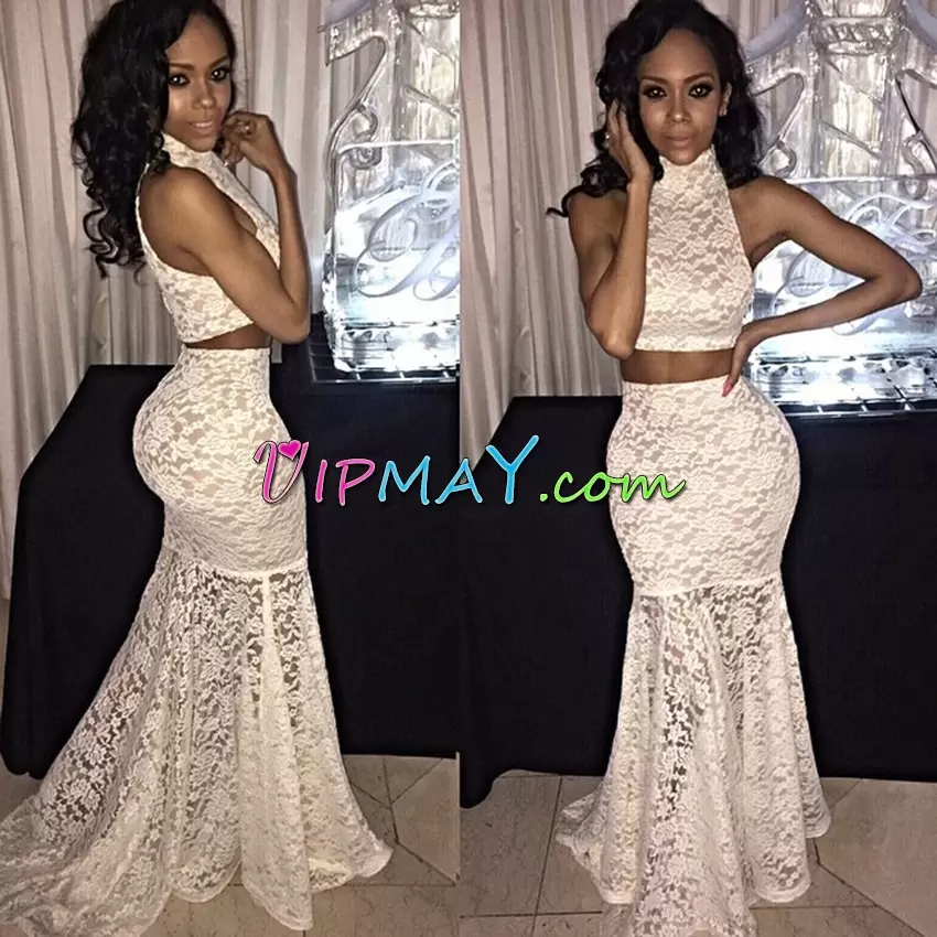 Champagne Two Pieces Lace Homecoming Dress Online Lace Up Lace Sleeveless