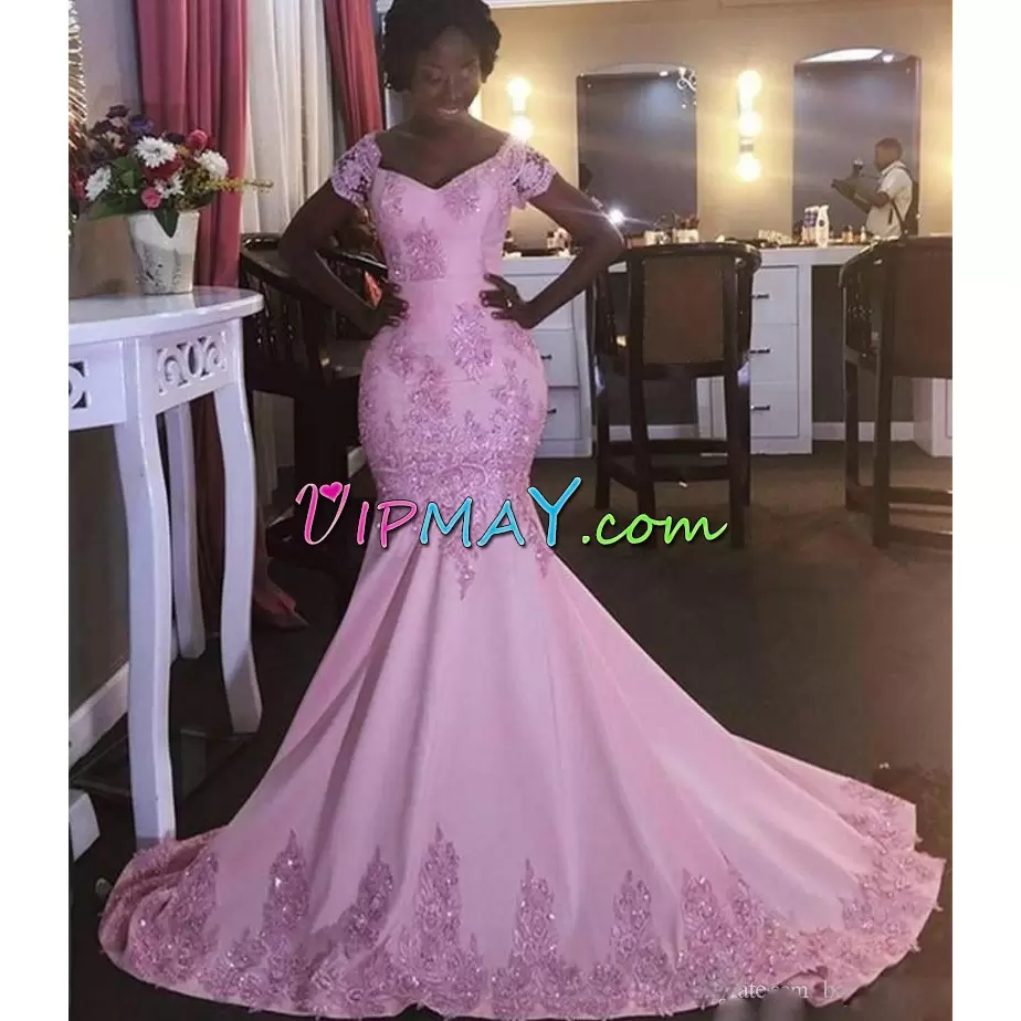 Trendy Pink and Purple Satin Lace Up Sweetheart Sleeveless With Train Prom Evening Gown Sweep Train Beading and Lace