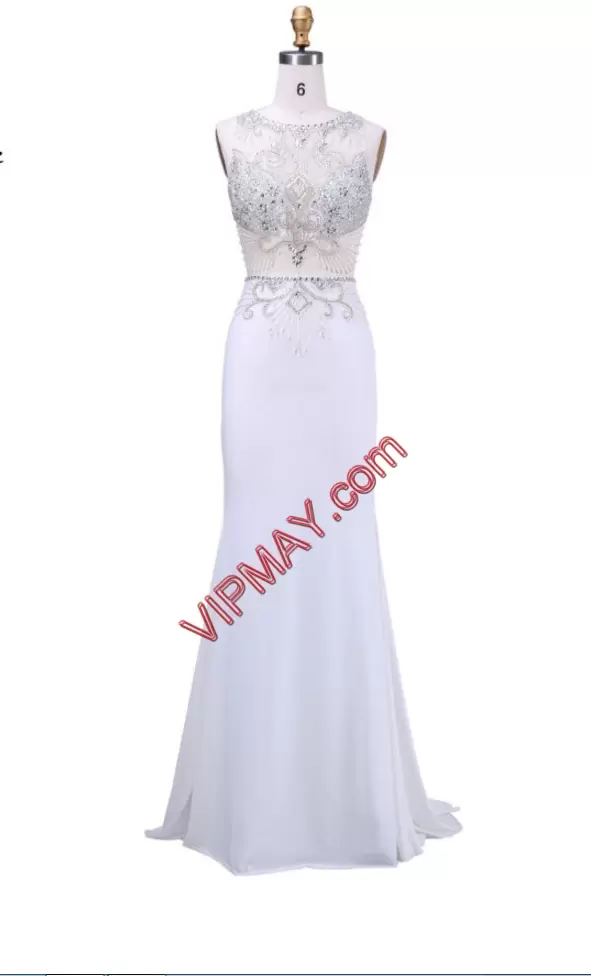 Floor Length Mermaid Sleeveless White Prom Homecoming Dress Zipper