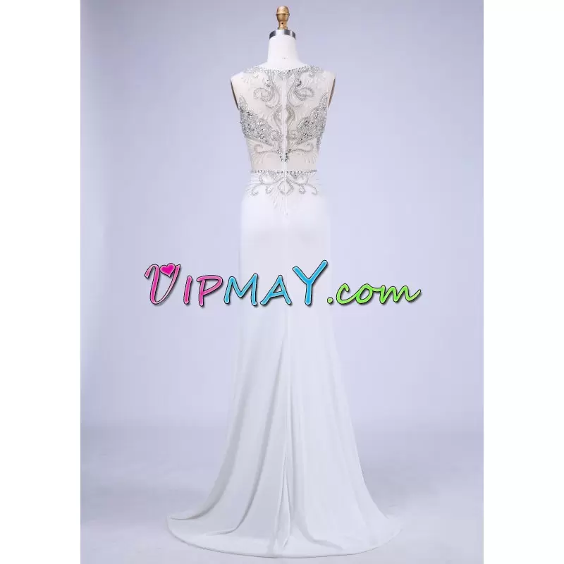 Floor Length Mermaid Sleeveless White Prom Homecoming Dress Zipper