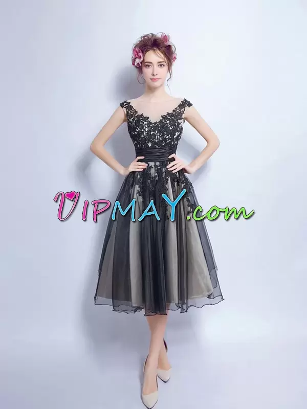 Perfect Tulle Scoop Sleeveless Lace Up Lace Prom Evening Gown in Black