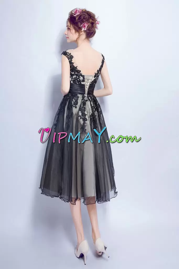 Perfect Tulle Scoop Sleeveless Lace Up Lace Prom Evening Gown in Black