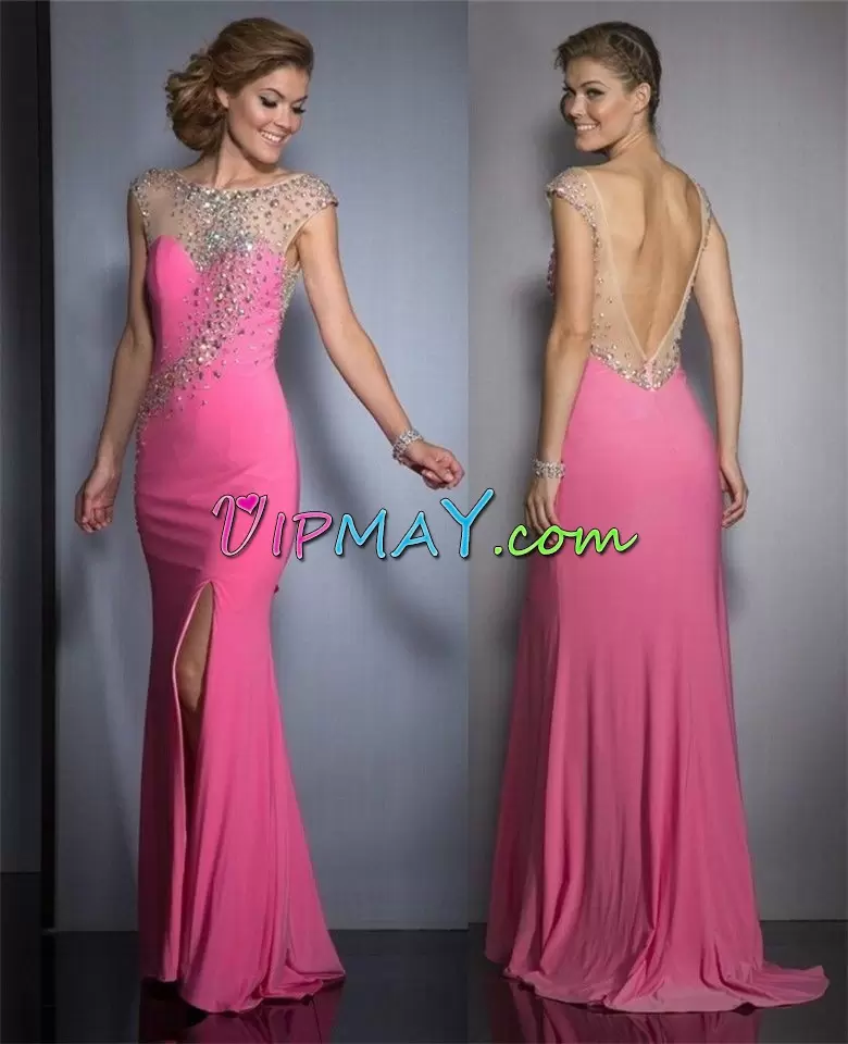 Smart Pink Scoop Neckline Beading Homecoming Party Dress Sleeveless Backless