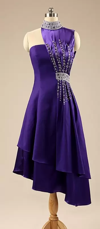 Sleeveless Asymmetrical Beading Zipper Prom Dresses with Purple