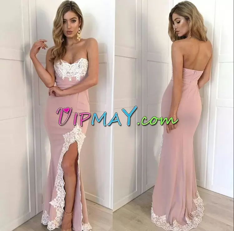 Sweet Pink Zipper Sleeveless Floor Length Lace Prom Dress