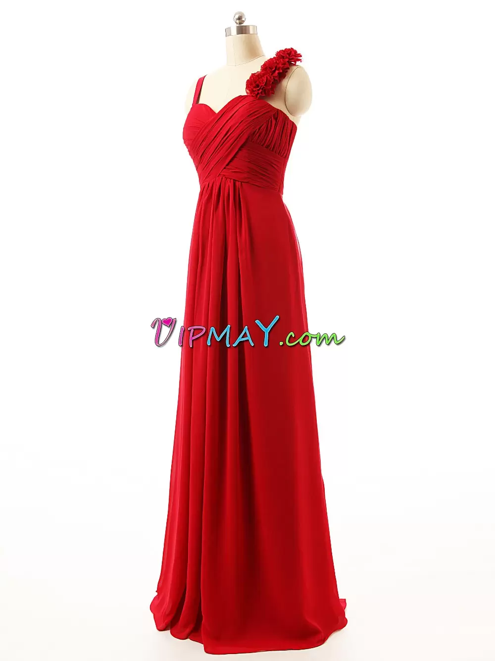 Lovely Red Sleeveless Hand Made Flower Floor Length Prom Evening Gown