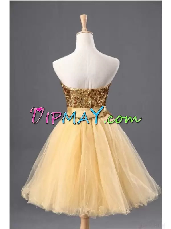 Gold Sweetheart Zipper Sequins Dress for Prom Sleeveless