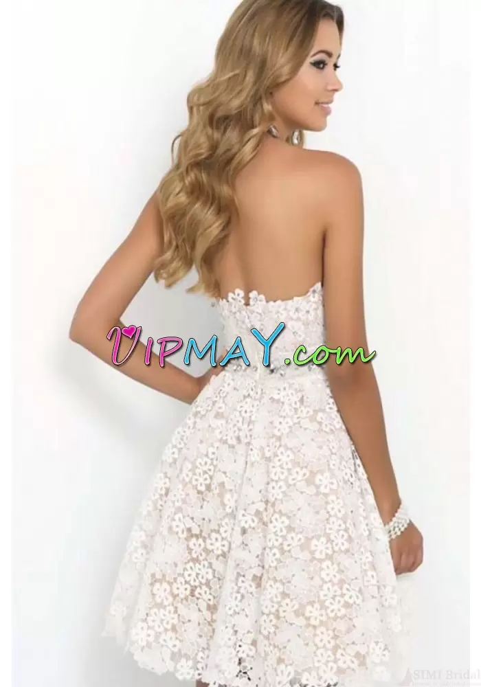 Colorful White Sleeveless Beading and Lace Mini Length Homecoming Dress