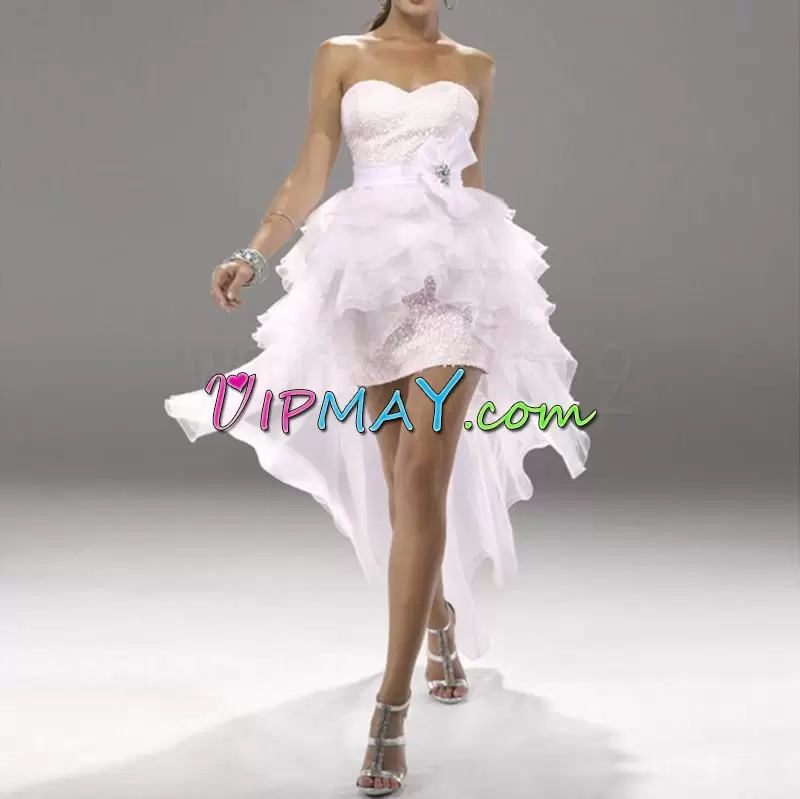 Baby Pink Sleeveless Organza Sweep Train Lace Up Prom Homecoming Dress for Prom and Party