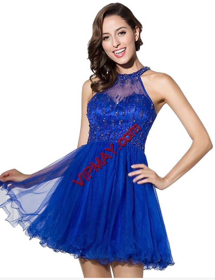 Customized Tulle Sleeveless Homecoming Dress and Beading