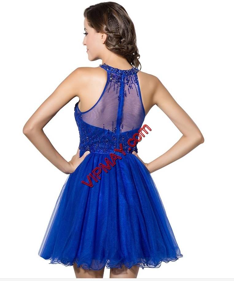 Customized Tulle Sleeveless Homecoming Dress and Beading