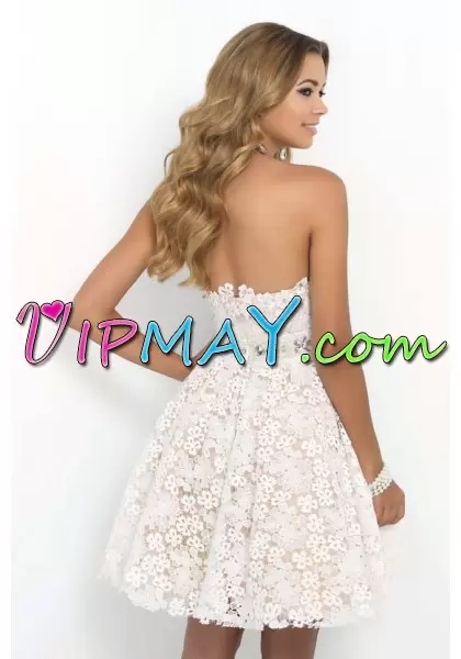 White Homecoming Party Dress Prom and Party and Military Ball with Lace Sweetheart Sleeveless
