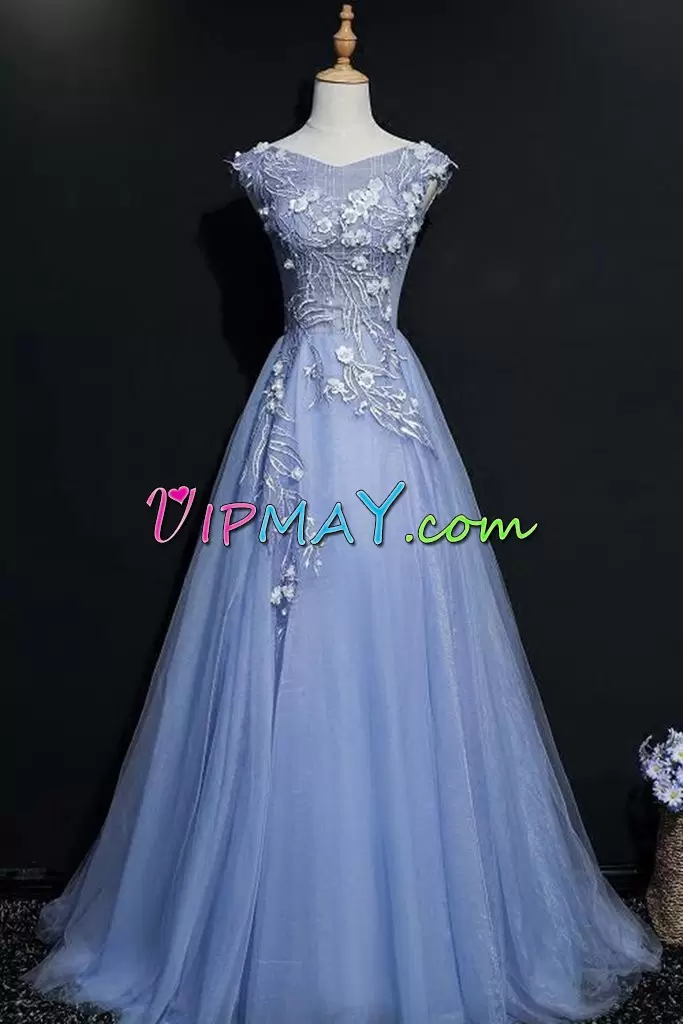 cheap light blue formal dress,light blue long prom dress,blue v neck prom dress,v neck long formal dress,lace prom dress long length,cheap long lace prom dress,long prom dress with trains,prom dress with corset back,