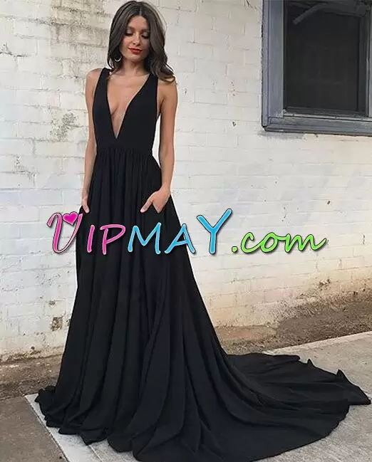 Extravagant A-line Sleeveless Black Homecoming Dress Brush Train Backless